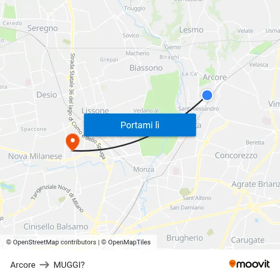 Arcore to MUGGI? map