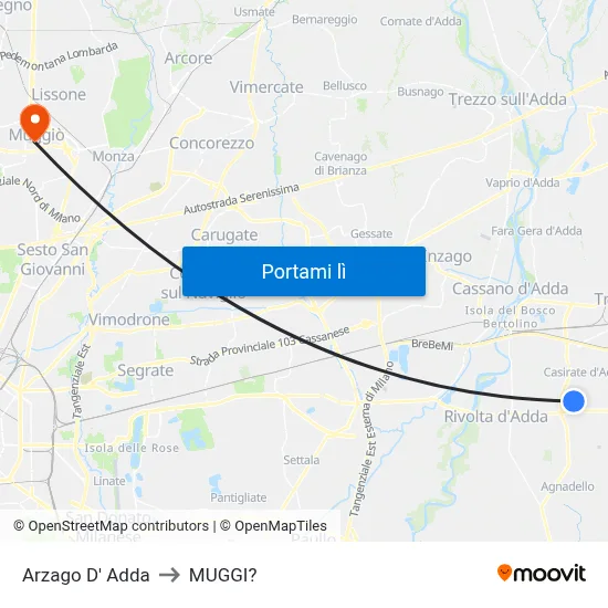 Arzago D' Adda to MUGGI? map