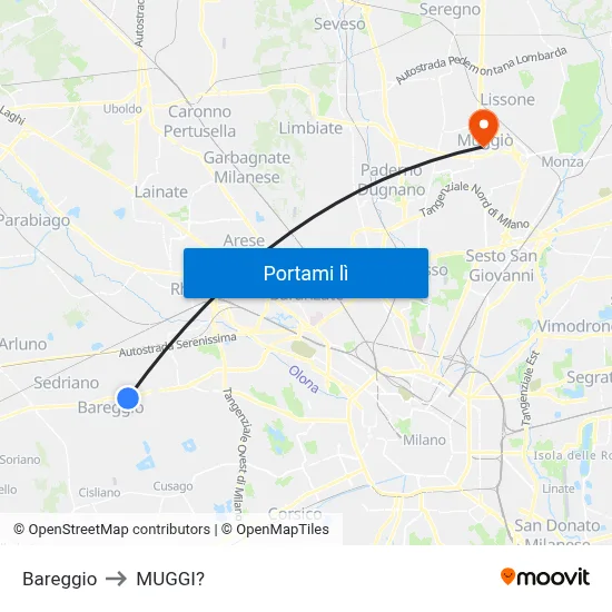 Bareggio to MUGGI? map
