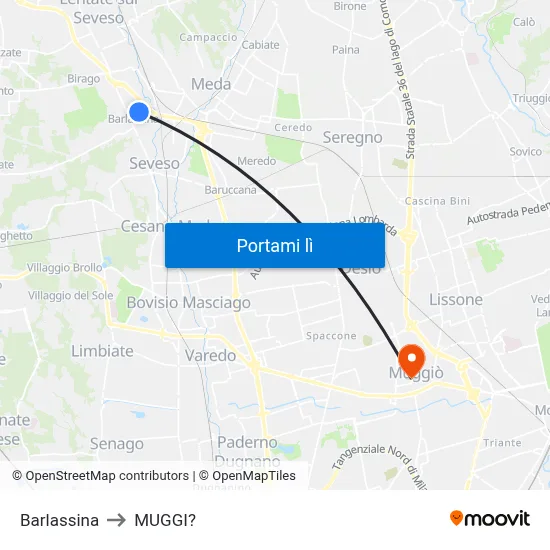 Barlassina to MUGGI? map