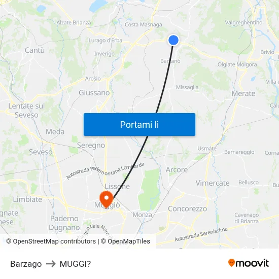 Barzago to MUGGI? map