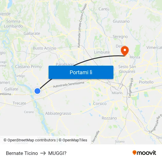Bernate Ticino to MUGGI? map