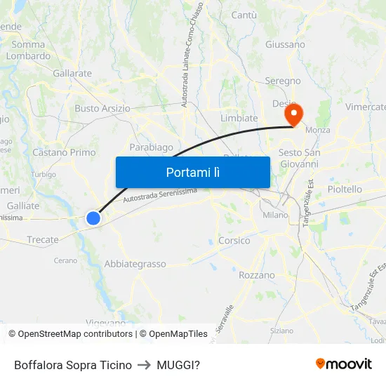 Boffalora Sopra Ticino to MUGGI? map