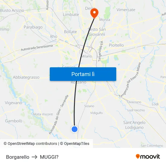 Borgarello to MUGGI? map