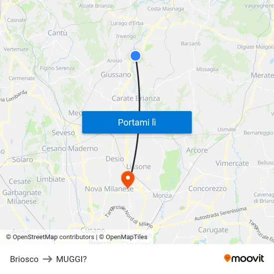 Briosco to MUGGI? map