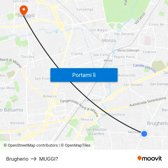 Brugherio to MUGGI? map