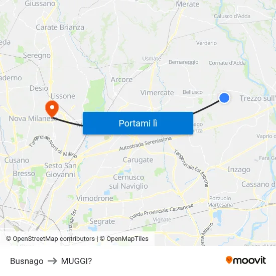 Busnago to MUGGI? map