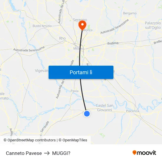 Canneto Pavese to MUGGI? map