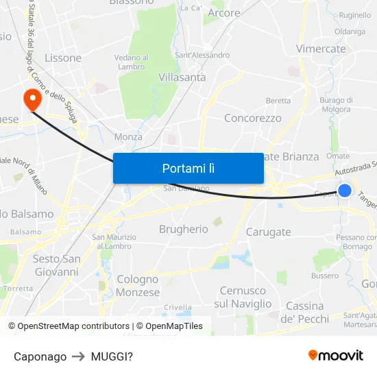 Caponago to MUGGI? map