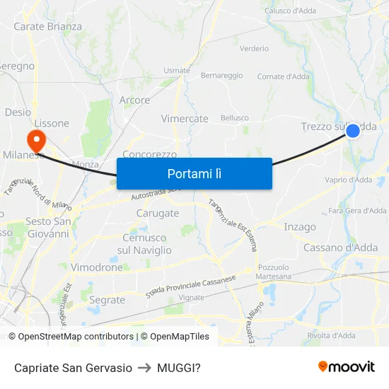 Capriate San Gervasio to MUGGI? map