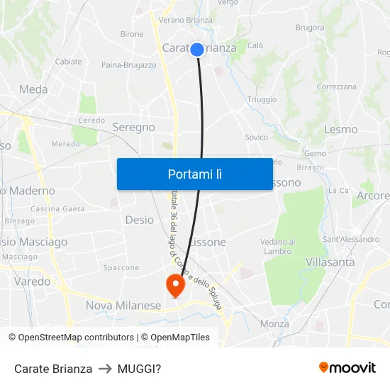 Carate Brianza to MUGGI? map