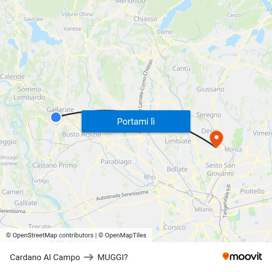 Cardano Al Campo to MUGGI? map