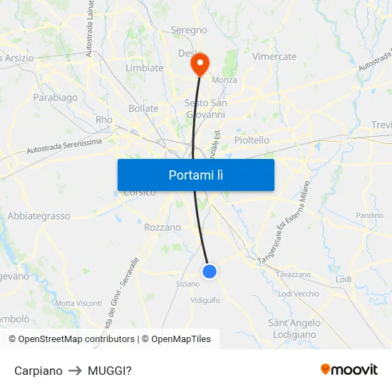 Carpiano to MUGGI? map