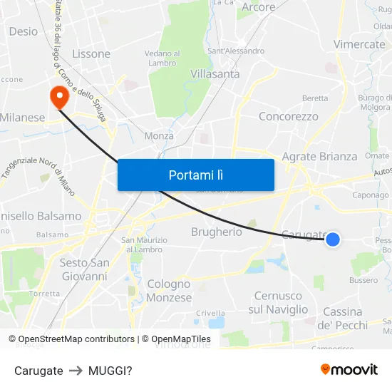 Carugate to MUGGI? map