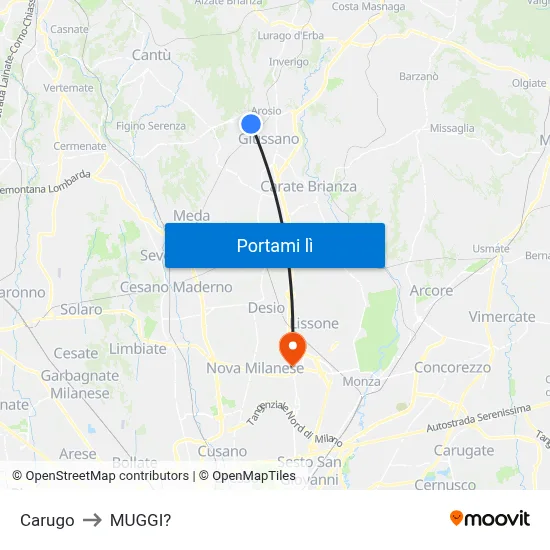 Carugo to MUGGI? map