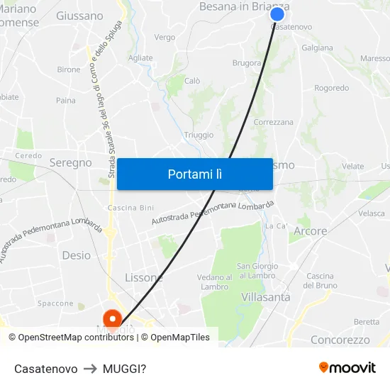 Casatenovo to MUGGI? map