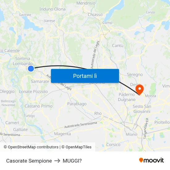 Casorate Sempione to MUGGI? map