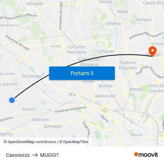 Casorezzo to MUGGI? map