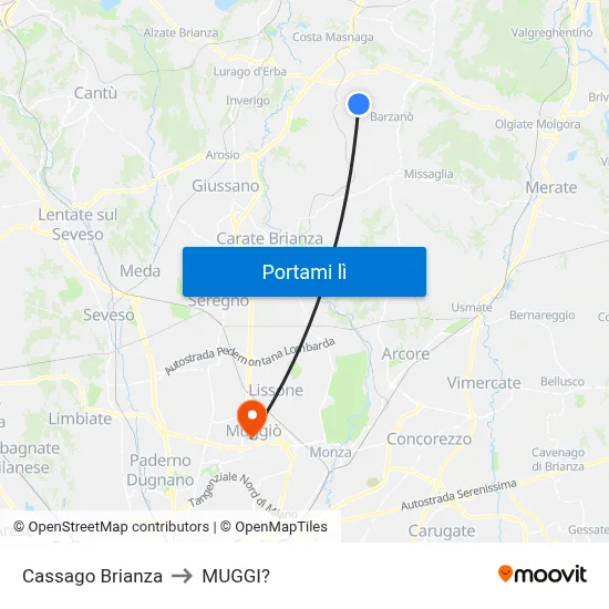 Cassago Brianza to MUGGI? map
