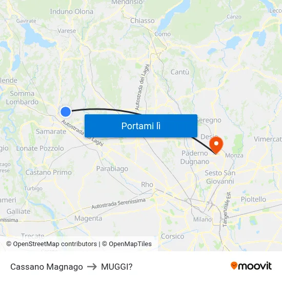 Cassano Magnago to MUGGI? map