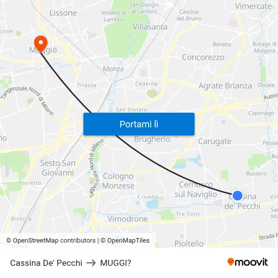 Cassina De' Pecchi to MUGGI? map