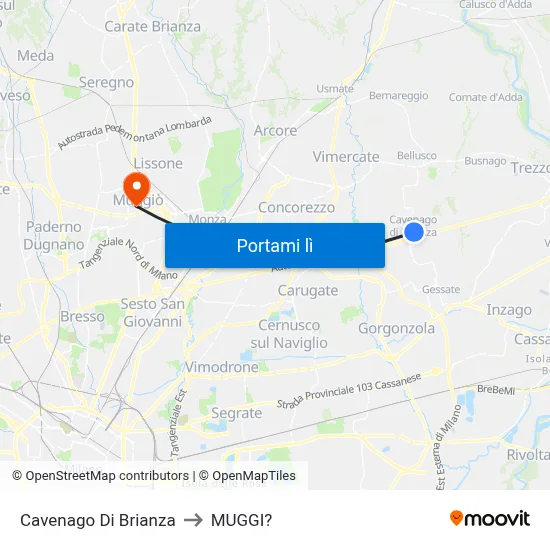 Cavenago Di Brianza to MUGGI? map