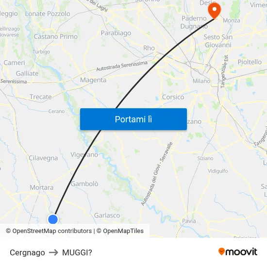Cergnago to MUGGI? map