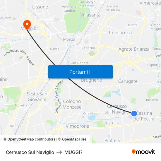 Cernusco Sul Naviglio to MUGGI? map