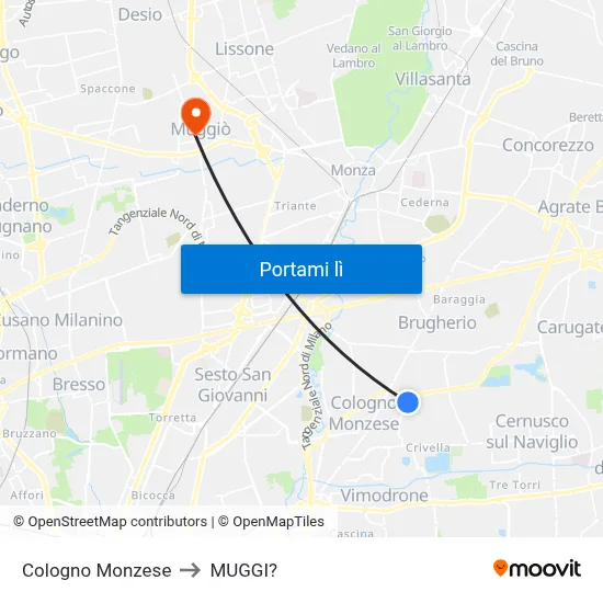 Cologno Monzese to MUGGI? map