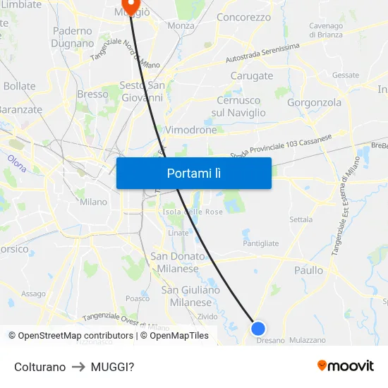 Colturano to MUGGI? map
