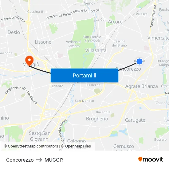 Concorezzo to MUGGI? map