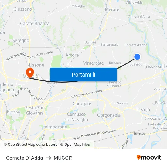 Cornate D' Adda to MUGGI? map