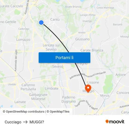 Cucciago to MUGGI? map
