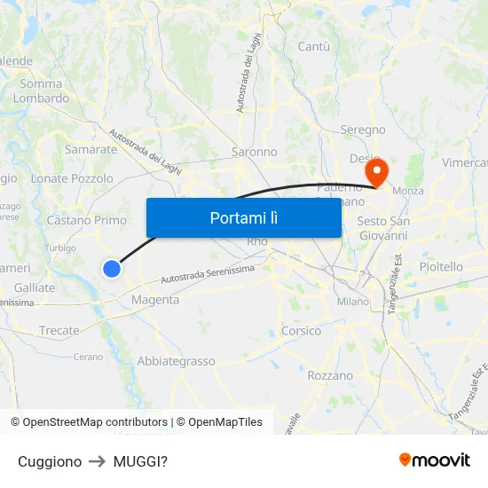 Cuggiono to MUGGI? map