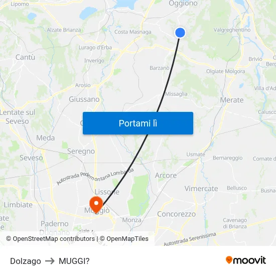 Dolzago to MUGGI? map