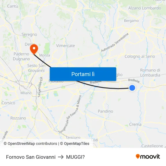 Fornovo San Giovanni to MUGGI? map