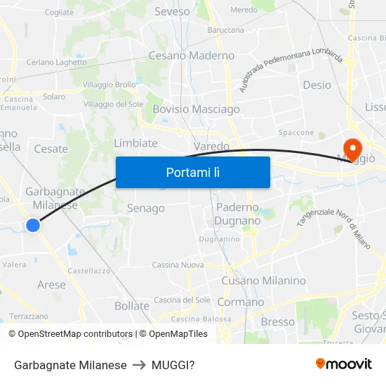 Garbagnate Milanese to MUGGI? map