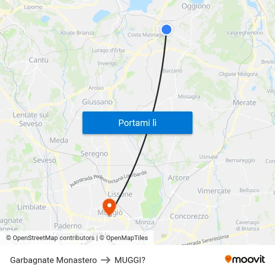 Garbagnate Monastero to MUGGI? map