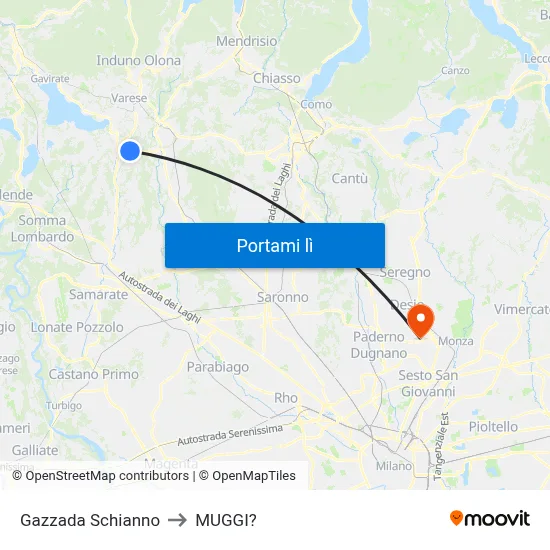 Gazzada Schianno to MUGGI? map