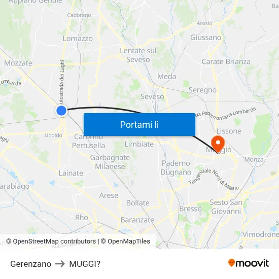 Gerenzano to MUGGI? map
