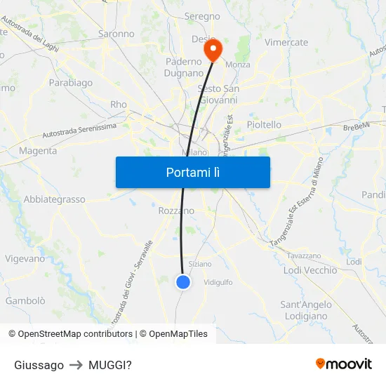 Giussago to MUGGI? map