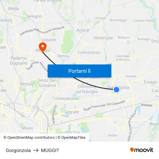 Gorgonzola to MUGGI? map