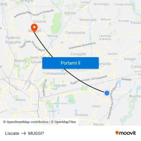 Liscate to MUGGI? map