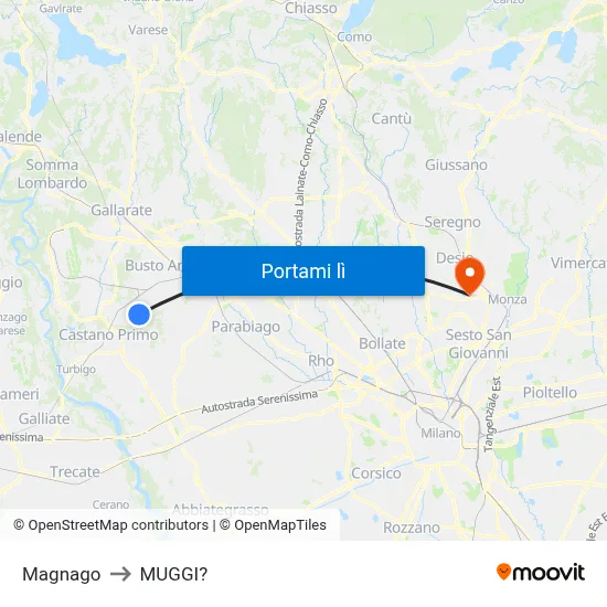 Magnago to MUGGI? map