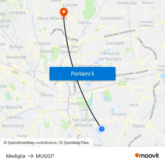 Mediglia to MUGGI? map