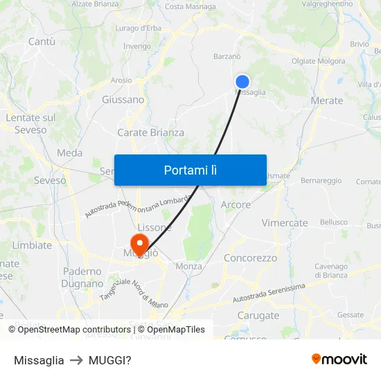 Missaglia to MUGGI? map