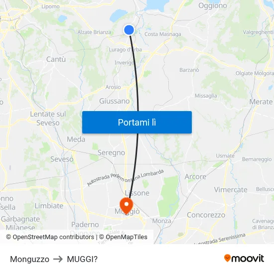 Monguzzo to MUGGI? map