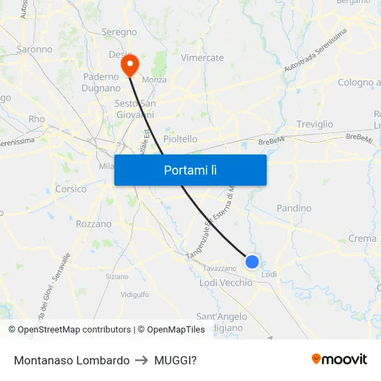 Montanaso Lombardo to MUGGI? map