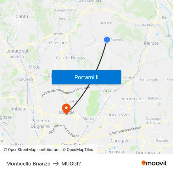 Monticello Brianza to MUGGI? map