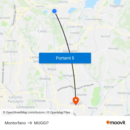 Montorfano to MUGGI? map